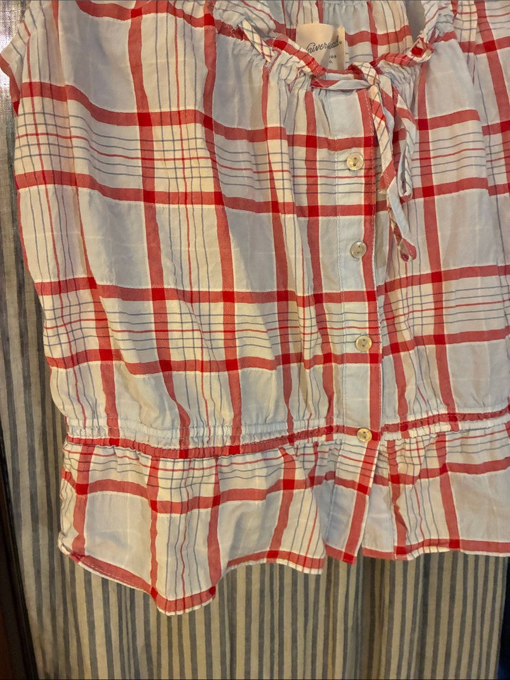 Universal Thread White and Red Plaid Ruffle Button-Front Tank - Picture 4 of 9